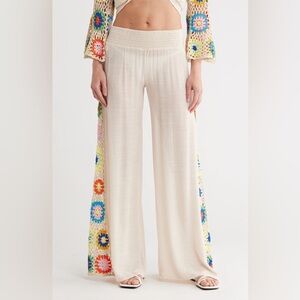 Elan Crochet‎ Side Panel Cream Wide Flare Leg Cover-Up Pants Size Small